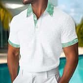economico Polo Classico da Uomo-Per uomo Testurizzato Maglia da golf Affari Casuale Classico Manica Corta Moda Moderno Tinta unica Hawaii Bottoni Estate Primavera Vestibilità regolare Nero Bianco Verde Cachi Testurizzato
