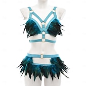 olcso Női jelmezek-Húzza királynő Halloween Felszerelések Alsónemű Feather Bralette Büszkeség Szivárvány Szexi jelmez Felnőttek Női Mindszentek napja Farsang Pride Parade Büszkeség hónapja Egyszerű Halloween jelmezek