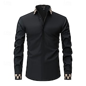 preiswerte Button-Down-Hemden für Herren-Herren Hemd Kleidhemd Knopfhemd Einfach Hochzeit Täglich Schwarz Weiß Langarm Umlegekragen Frühling &amp; Herbst Bekleidung Patchwork