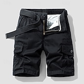 baratos Clássico-Homens Bermuda Cargo Calção Shorts de verão Cintura elástica Bolso multi Bolso com aba Tecido Conforto Vestível Comprimento do joelho Ao ar livre Esporte Diário Moda Casual Preto Azul