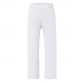 economico Classico-Per uomo Pantaloni di Lino Pantaloni Pantaloni Estivi Pantaloni da Spiaggia Tasca Coulisse Elastico in vita Semplice Comodità Traspirante Vacanza Quotidiano Ferie Hawaiano Boho Nero Bianco