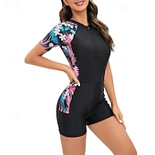 billige Utslett vakter-Dame Rash-guard One-Piece Badetøy UV Solbeskyttelse UPF50+ Lettvekt Kortermet Spandex Badetøy Badedrakt Forside Glidelås Svømming Surfing Strand Vannsport Sommer Vår Høst