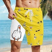 cheap Animals &amp; Birds-Men&#039;s Coconut Tree Funny Duck Lined Shorts 2 in 1 Board Shorts Swim Shorts Mid Waist Hawaiian Vacation Beach Wear Side Pockets With Compression Liner Elastic Drawstring Waist Designer Clothing Apparel