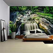 cheap Forest Tapestry-Magnificent Forest Waterfall Landscape Hanging Tapestry Mural Art Large Tapestry Mural Decoration Photos Background Carpet Curtains Home Bedroom Living Room Decoration