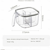 baratos Arrumação de Cozinha-Conjunto de potes de condimentos com 2 compartimentos, caixa de temperos transparente com tampas e colheres, solução de armazenamento conveniente e organizada para sua cozinha