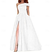 ieftine verde-Rochii de Quinceanera Tip A-Line Rochie Elegantă pentru Nuntă Invitată Lungime Până la Podea Fără Mâneci Cu Un Singur Umăr din Poliester Fără Spate cu Fendă