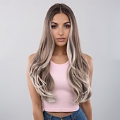abordables Perruques Synthétiques Sans Bonnet-Perruque Synthétique Ondulé Ondulation profonde Coupe dégradée Avec frange Fabriqué à la Machine Perruque 24 pouces A1 Cheveux synthétiques Femmes Classique Confortable Cheveux Mèches / Balayage Blond