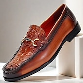 preiswerte Loafer aus hochwertigem Leder-Herren-Loafer aus braunem Leder mit Krokodilmuster und goldenen Details – Kentucky-Derby-Schuhe für formelle und halbformelle Anlässe