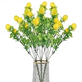 tanie Sztuczne kwiaty-3szt. sztucznych gałązek cytryny po 7 widelców każda, sztuczne łodygi owoców do letniej dekoracji domu, sztuczna roślina cytrynowa do centralnych elementów stołu kuchennego, dekoracja domu wiejskiego