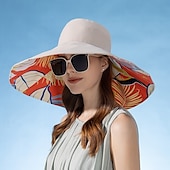 abordables Sombreros-1 sombrero reversible de ala ancha para mujer, diseño floral tropical, color rosa. &amp;Combinación de colores azul/verde, poliéster transpirable con cuerda a prueba de viento, ligero &amp;Elegante para