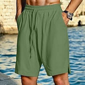economico Vacanza-Per uomo Shorts Shorts di Lino Pantaloncini Estivi Shorts da Spiaggia Coulisse Elastico in vita Semplice Comodità Traspirante Lunghezza al ginocchio All&#039;aperto Quotidiano Spiaggia Vacanza Moda Nero