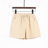 baratos Shorts de linho de algodão-Mulheres Shorts de algodão e linho Calção Calças Roupa de rua Casual Curto Natural Tecido Bolsos Design de cordão elástico Confortável Exterior Ao ar livre Feriado Verde Floresta Ferrugem Azul