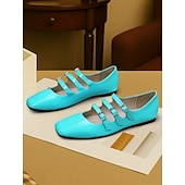 voordelige Platte damesschoenen-Rode Mary Jane-flats van lakleer uit de jaren 30 voor dames met drievoudige gespen – retro klassieke schoenen voor feestjes en dagelijks gebruik