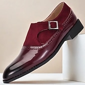 economico Formale-scarpe monk da uomo in pelle verniciata bordeaux con fibbia – eleganti scarpe da ballo per eventi formali