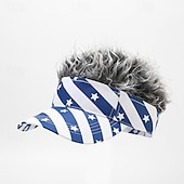 cheap Men&#039;s Costumes-American Flag Mens Visor Cap Wig Adjustable Baseball Cap Golf Hats with Fake Hair