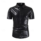 olcso Felsők-Retró 1980-as évek Póló Ing Diszkó Fényes latex patent Fémes Férfi Mindszentek napja Farsang Pride Parade Büszkeség hónapja Felnőttek Ing Nyár