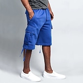 baratos Shorts de moletom-Homens Bermuda Cargo Calção Bolsos Com Cordão Cintura elástica Tecido Conforto Respirável Comprimento do joelho Ao ar livre Férias Desporto Casual Preto Branco