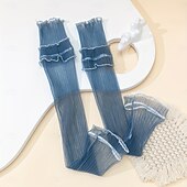 billige Ermer &amp; Skjerf-1 par elegante, volangerte blondermer - pustende, uv-beskyttelse, løs passform, dekorative solkremermer for kvinner - perfekt for utendørsaktiviteter