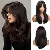levne Syntetické trendy paruky-20 palců dlouhé rovné blond vrstvené syntetické paruky pro ženy s tmavými kořínky pro každodenní párty