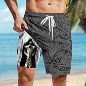 cheap Halloween Pants-Men&#039;s Geometric Skull Gothic Lined Shorts 2 in 1 Board Shorts Swim Shorts Mid Waist Hawaiian Retro Vintage Holiday Side Pockets With Compression Liner Elastic Drawstring Waist Designer Clothing