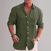 economico Casual da lavoro-Per uomo Camicia in cotone e lino Semplice Vacanza Nero Bianco Vino Azzurro cielo Manica Lunga Bavero Abbigliamento