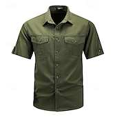 voordelige Werkhemden voor heren-Voor heren Overhemd Zomer overhemd Normaal shirt Overhemd met knopen Cargoshirt Diep Blauw khaki Leger Groen Beige Grijs Korte mouw Effen Overhemdkraag Vakantie Hawaii Zak Kleding 100% katoen Modieus