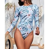 abordables Lycra de surf-Maillot de bain rashguard femme protection solaire UV UPF50+ respirant manches longues maillot de bain maillot de bain 2 pièces natation surf plage sports nautiques floral printemps été automne