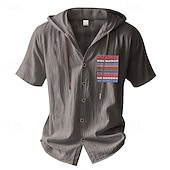 preiswerte Urlaub-Herren Hemd Freizeithemd Knopfhemd Baumwollhemd Einfach Urlaub Straße Schwarz Weiß Hellgrün Dunkelmarine Kurzarm Mit Kapuze Sommer Bekleidung Button-Down
