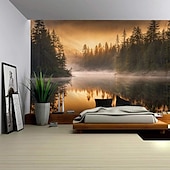cheap Forest Tapestry-Magnificent Forest Waterfall Landscape Hanging Tapestry Mural Art Large Tapestry Mural Decoration Photos Background Carpet Curtains Home Bedroom Living Room Decoration