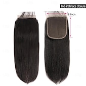cheap Closure &amp; Frontal-6x6 Transparent Lace Closure Human Hair straight Brazilian Remy Hair Pre Plucked With Baby Hair Natural Color Hair