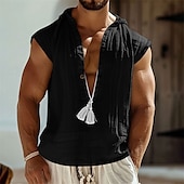 preiswerte Fitness Tank-Tops-Herren Tank Top Weste Unterhemd Ärmelloses Shirt Ärmellos Mit Kapuze Sommer Einfach Mode Designer Basic Knöpfe Urlaub Straße Ausgehen Schwarz Marineblau Grün Top T-Shirt für Herren