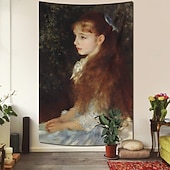 tanie zabytkowe gobeliny-Vintage obraz wiszący gobelin sztuka ścienna duży gobelin mural dekoracja fotografia tło domu sypialnia salon dekoracja autoportret w kapeluszu słomkowym