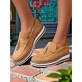 ieftine Mocasini de Damă-mocasini de damă cu platformă din piele întoarsă artificială cu detaliu cu ciucuri – stil la modă și la modă pentru zilele casual de birou și ieșirile zilnice