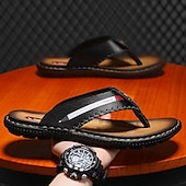 billige Ferietøfler-marineblå flip-flop-sandaler i imitert skinn for menn – myke og komfortable med stroppdetaljer, ideell for uformelle sommerdager, avslapning på stranden og ved bassenget