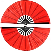 abordables Fournitures pour fêtes-Lot de 2 grands éventails à main pliables pour danse en ligne, style chinois, japonais, kung fu, tai chi, popping, clac, rave