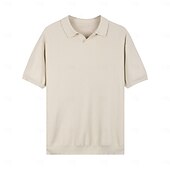 preiswerte Klassisches Poloshirt für Herren-Herren Polo Strick-Polopullover Geschäft Lässig V Ausschnitt Kurzarm Formell Linien / Wellen Neuheit Sommer Ganzjahres Schwarz Weiß Armeegrün Beige Kaffee Polo