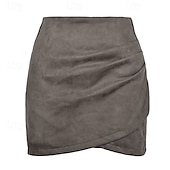 olcso Sima szoknyák-Női Szoknya Bodycon Divat Mini Közepes derekú Szoknyák Sima Fodrozott Mikroelasztikus Vakáció Utca Bor Fekete Rózsaszín Katonai zöld Nyár Poliészter