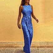 billige uformelle jumpsuits-Dame EU / USA størrelse Sparkedrakter Elegant Full lengde Høy Midje Ensfarget Paljetter Uelastisk Formell Fest / aften Sølv Vinrød Gull Svart Sommer Normal