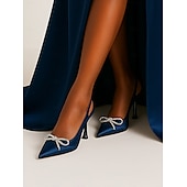 economico cocktail-Scarpe con tacco a spillo in raso verde da donna con cinturino posteriore e fiocco di cristallo: tacchi a gattino sofisticati per cocktail party e occasioni festive