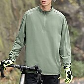 economico Magliette e camicie-Per uomo Camicia da esterno Camicia da escursionismo Manica Lunga Zip a un quarto Top Esterno Asciugatura Rapida Poliestere Nero Verde Cachi Palestra Arrampicata Campeggio / Escursionismo