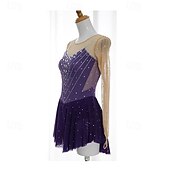 cheap Figure Skating Dresses-Figure Skating Dress Women&#039;s Girls&#039; Ice Skating Dress Violet Patchwork Thumbhole Mesh Spandex Stretchy Training Practice Professional Skating Wear Thermal Warm Crystal / Rhinestone Long Sleeve Ice