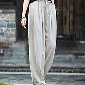 abordables Pantalon uni en coton et lin-Femmes Pantalon en coton et lin Slacks Streetwear Occasionnel Longueur complète Naturel Uni Avec Poches Conception à cordon élastique Confortable Vacances Rue Abricot Noir Marine foncé Café Été Coupe