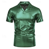 olcso Felsők-Retró 1980-as évek Póló POLO trikó Diszkó Fényes latex patent Fémes Szivárvány Jelmez Férfi Mindszentek napja Farsang Pride Parade Büszkeség hónapja Felnőttek Póló Nyár