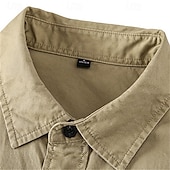 preiswerte Arbeitshemden für Herren-Herren Hemd Sommerhemd Freizeithemd Knopfhemd Cargohemd Dunkel Blau Kaki Armeegrün Langarm Einfach Hemdkragen Urlaub Hawaiianisch Tasche Bekleidung 100% Baumwolle Mode Lässig Bequem