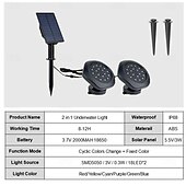 olcso Víz alatti lámpák-napelemes víz alatti fények spotlámpa led kültéri merülő tájkép színes rgb medence lámpa ip68 vízálló medence kerti pázsit dekoráció