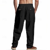 economico Classico-Per uomo Pantaloni di Lino Pantaloni Pantaloni Estivi Pantaloni da Spiaggia Tasca Coulisse Elastico in vita Semplice Comodità Traspirante Vacanza Quotidiano Ferie Hawaiano Boho Nero Bianco