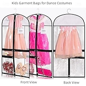 お買い得  衣類バッグとカバー-子供用ダンス衣装用ガーメントバッグ、透明PVC製厚手防水吊り下げ服カバー、アクセサリーポケット付き、クローゼットや競技会用の防塵収納バッグ