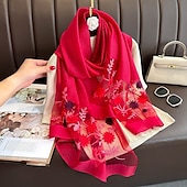 abordables Manches &amp; Écharpe-Printemps et automne nouveau clou perle simulation foulard en soie élégant et polyvalent pour les femmes brodé fleur de pommier longue écharpe été crème solaire écharpe