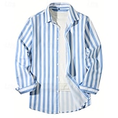 cheap Men&#039;s Button Up Shirts-Men&#039;s Shirt Summer Shirt Casual Shirt Beach Shirt Button Up Shirt Black Pink Sky Blue Gray Long Sleeve Stripe Lapel Vacation Hawaiian Button-Down Clothing Apparel Polyester Fashion Casual Comfortable