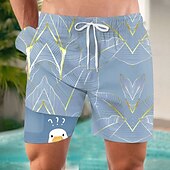 お買い得  熱帯植物と花-男性用 おかしい あひる シュロの葉 裏地付きショートパンツ 2 in 1 スイムショーツ スイムショーツ ミディアムウエスト ハワイアン バケーション 祝日 ビーチウェア サイドポケット コンプレッションライナー付き 伸縮性のあるドローストリングウエスト デザイナー 衣類